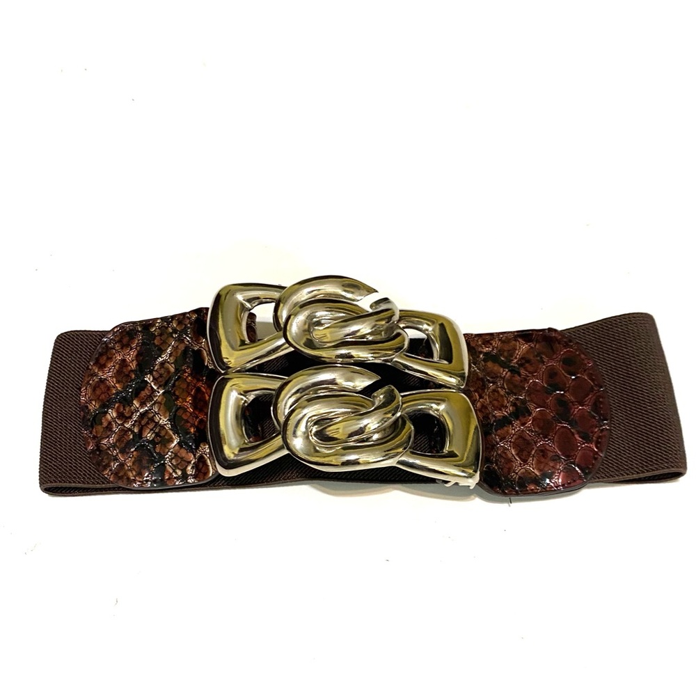 Brown Snake Print Belt with Gold Buckle - Picture 2 of 10